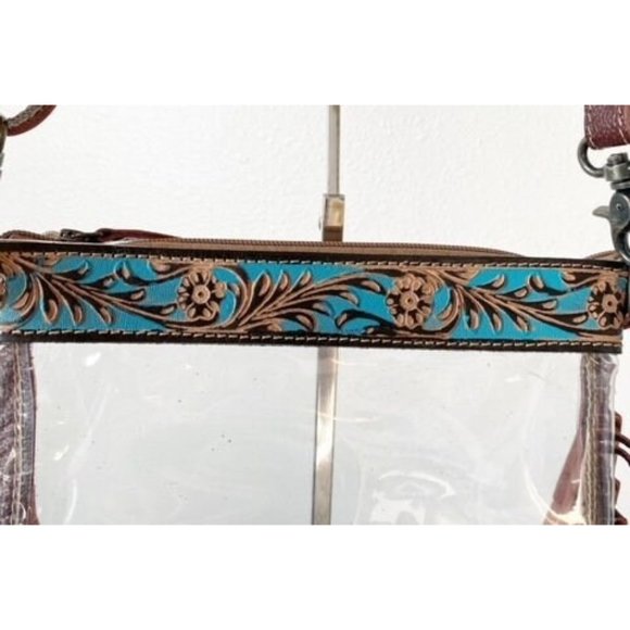 Myra Western Fringe Clear Crossbody Stadium Bag - Hand Tooled Leather - Picture 6 of 6